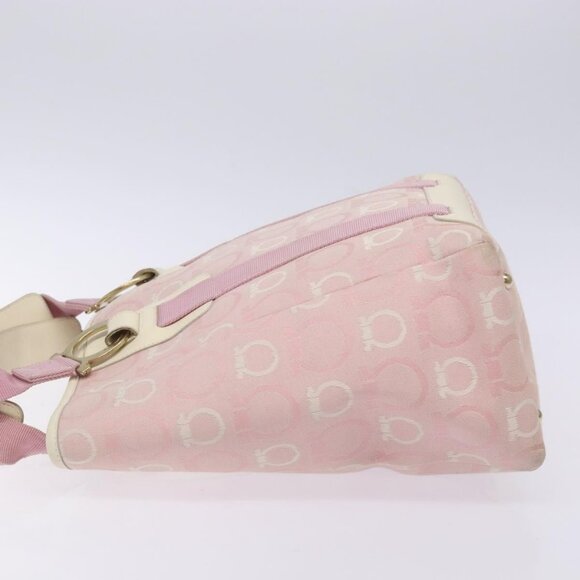 Salvatore Ferragamo Gancini Tote Bag Canvas Pink Gold Auth - Picture 5 of 16